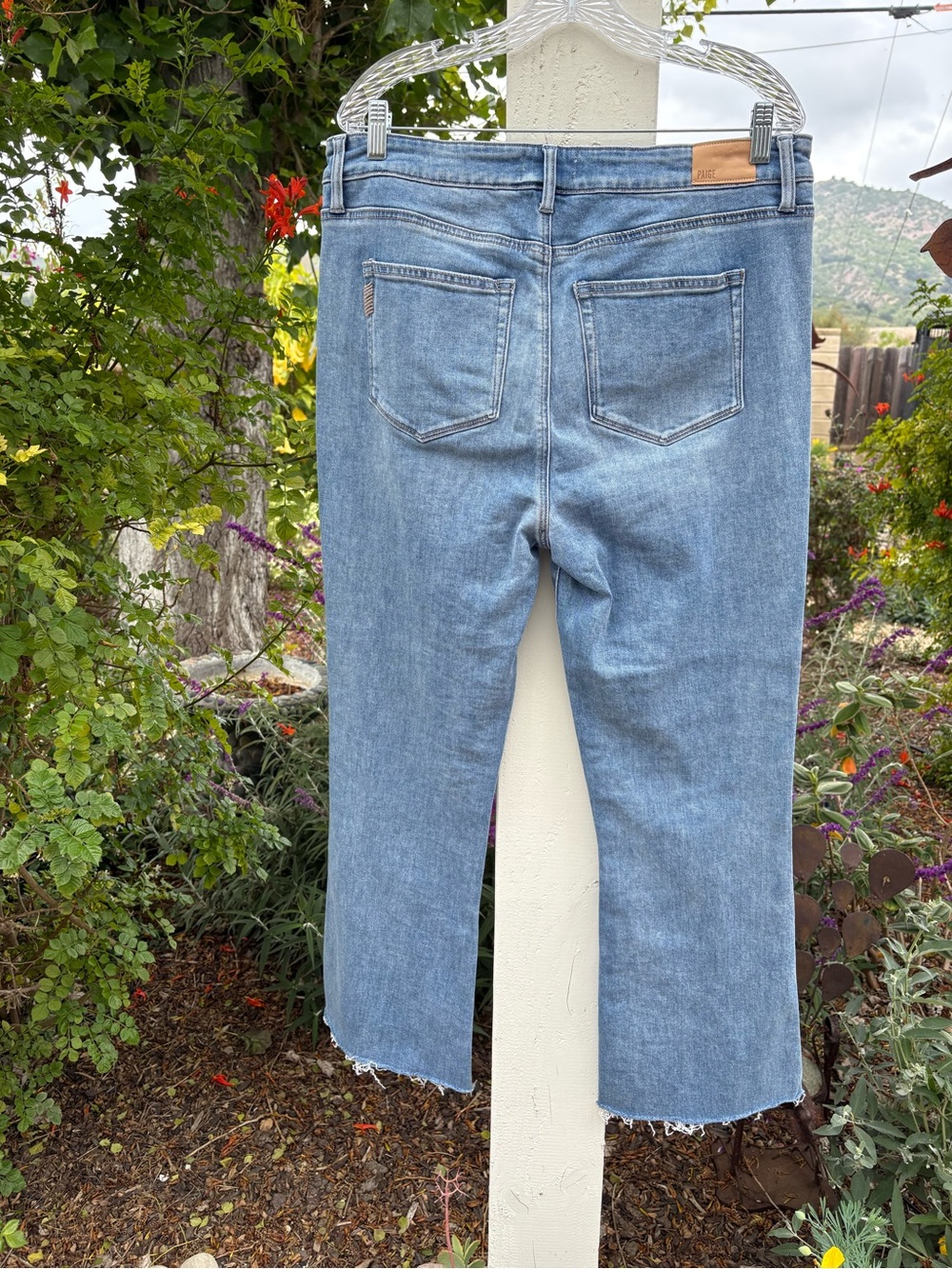 PAIGE Light Blue Cropped Raw-Hem Jeans - Picture 3 of 4